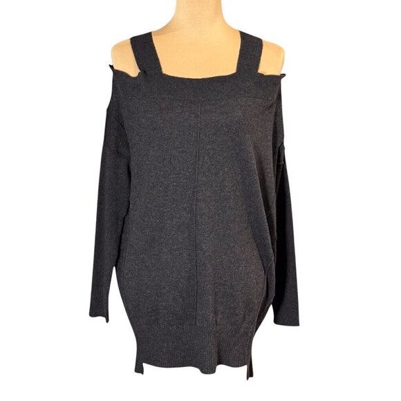 All Saints Sweater Sz.6 Dark Brown Knit Cold Shoulder Grunge Off Shoulder Y2K - Picture 1 of 11